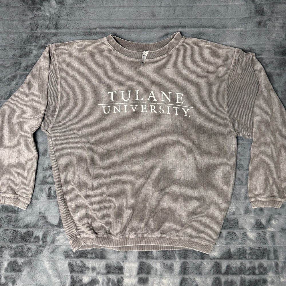 chicka-d Tulane University Corded Crewneck Sweatshirt Grey Ribbed Medium